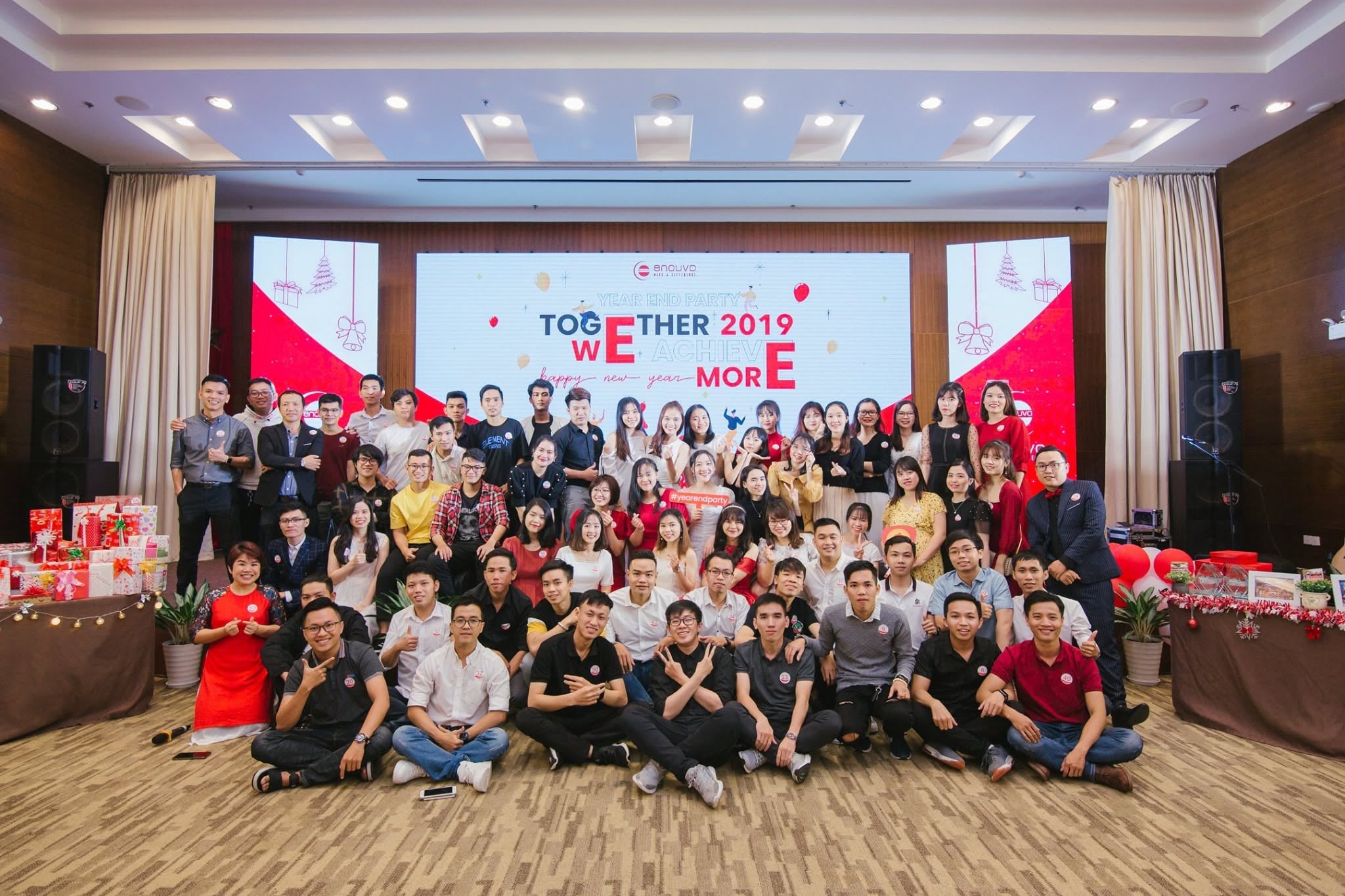 The Enouvo team posing together at the 2019 year-end party